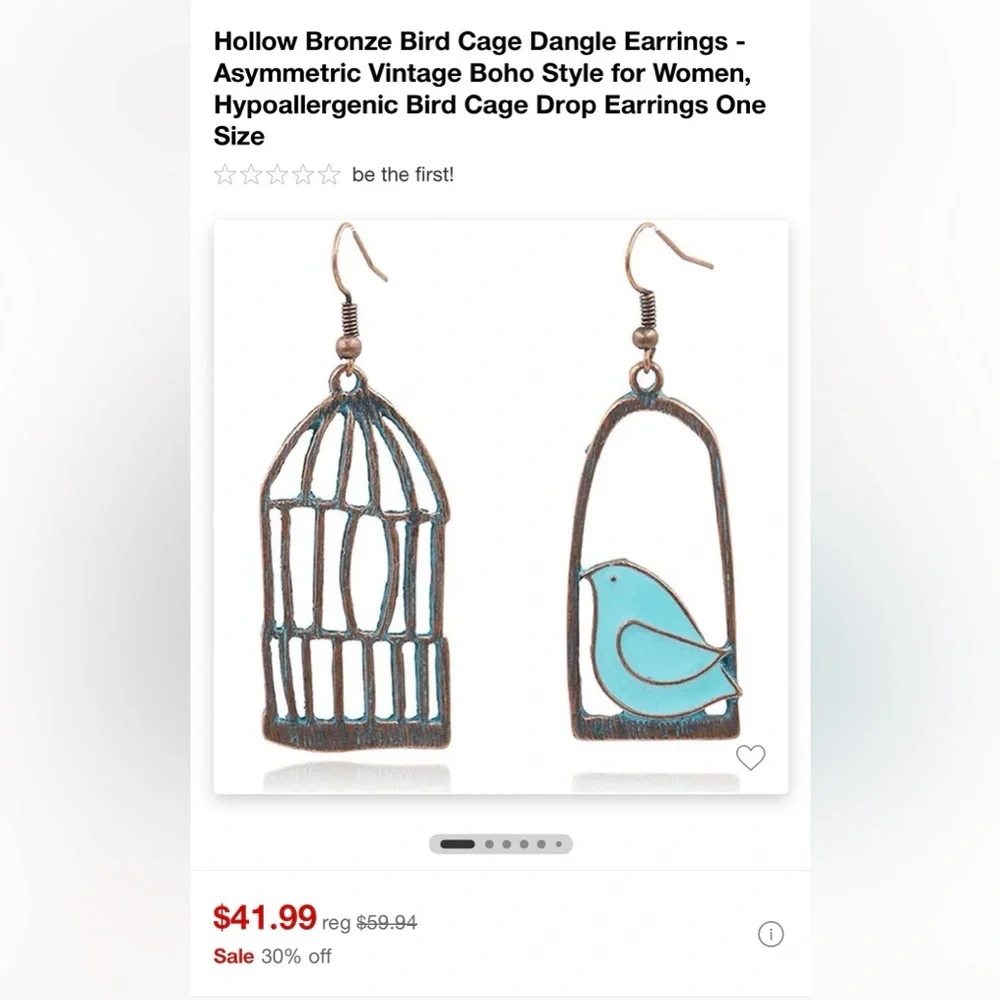 Blue Bird and Cage Asymmetrical Earrings